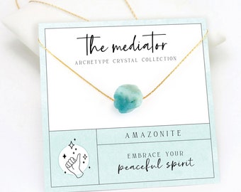 Rough Amazonite Crystal Necklace, Affirmation Gift, Gemstone Balance Meditation Necklace, Gold Filled Layering Choker, Harmony Confidence