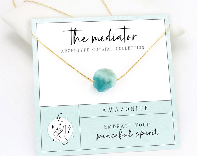 Rough Amazonite Crystal Necklace, Affirmation Gift, Gemstone Balance Meditation Necklace, Gold Filled Layering Choker, Harmony Confidence