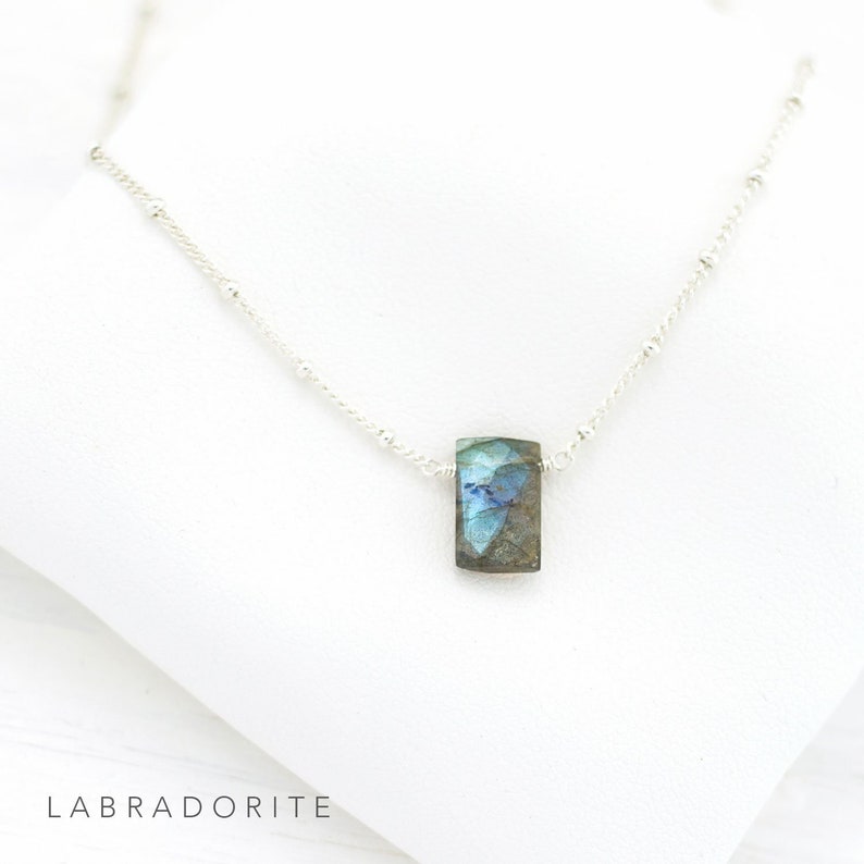 Dainty Stone Pendant Necklace, Simple Genuine Gemstone Necklace, Satellite Chain Choker, Real Birthstone Charm Jewelry, Birthday Gift Women Labradorite