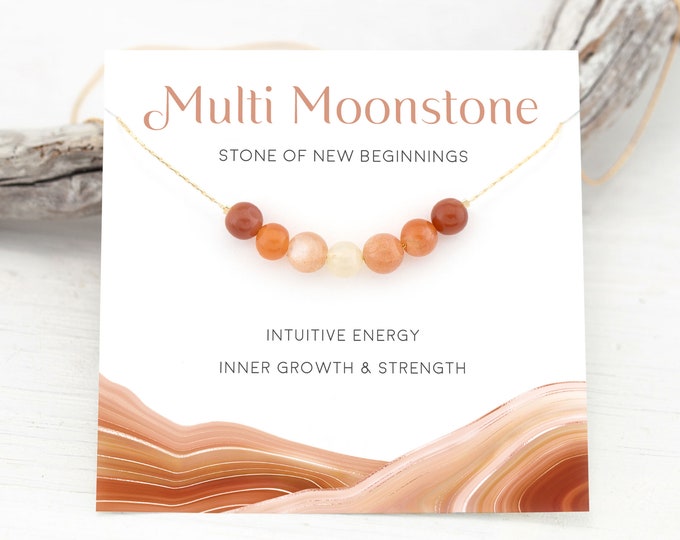 New Beginnings Gift, Natural Moonstone Necklace, Tiny June Birthstone Healing Crystals, Genuine Beaded Peach Gemstone Choker, Gift for Teen