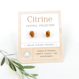 Tiny Dainty Raw Citrine Sterling Silver Stud Earrings, Minimalist Crystal Studs, Cute Little November Birthstone Earrings Gift for Her