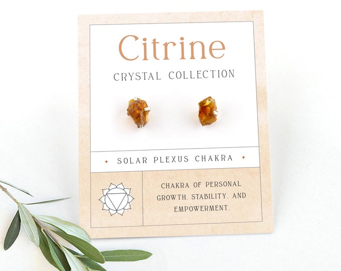 Tiny Dainty Raw Citrine Sterling Silver Stud Earrings, Minimalist Crystal Studs, Cute Little November Birthstone Earrings Gift for Her