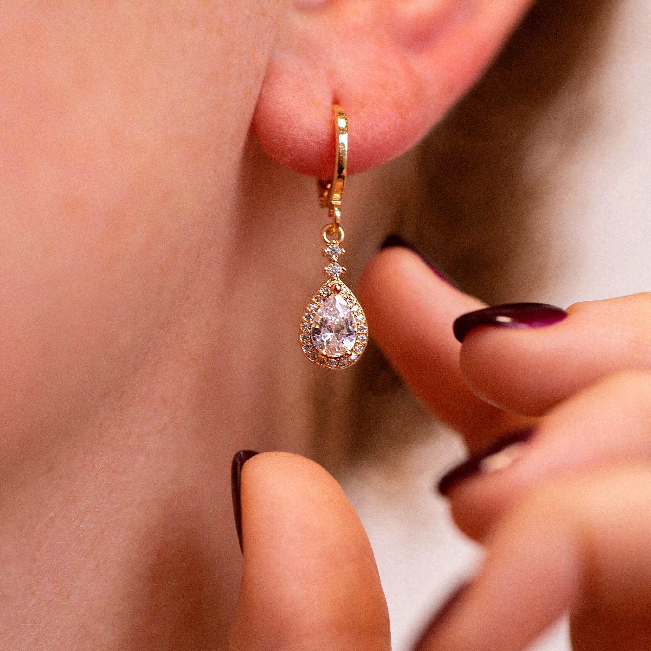 Diamond Teardrop Long Dangle Earrings - Nuha Jewelers