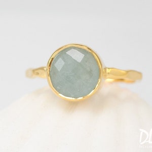 Aquamarine ring Gold March Birthstone Ring Solitaire Stone Ring Stacking Ring Gold Vermeil Ring Tear Drop Ring image 5