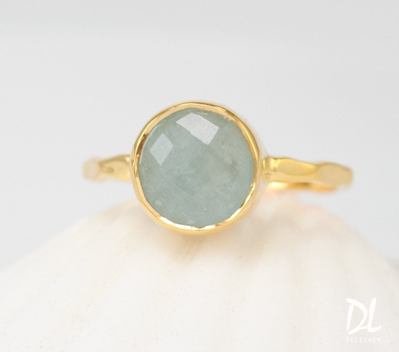 Aquamarine ring Gold March Birthstone Ring Solitaire Stone Ring Stacking Ring Gold Vermeil Ring Tear Drop Ring image 5