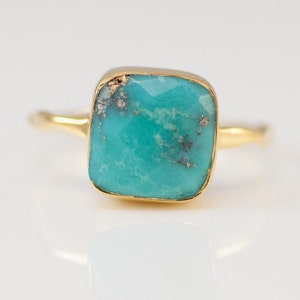 Turquoise Ring Gold, December Birthstone Ring, Gemstone Ring, Solitaire Ring, Silver Ring, Stacking Ring, Statement Ring image 1