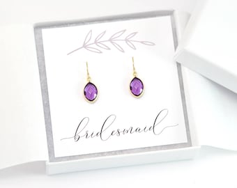 Bridesmaid Jewelry Thank You Gift, Simple Birthstone Earrings, Bridal Jewelry, Wedding Gift Ideas, Maid of Honor Gift, Amethyst Gemstone