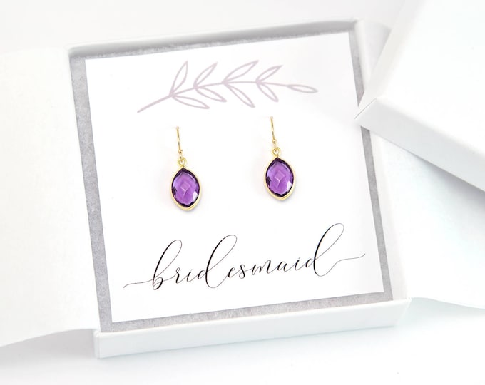 Bridesmaid Jewelry Thank You Gift, Simple Birthstone Earrings, Bridal Jewelry, Wedding Gift Ideas, Maid of Honor Gift, Amethyst Gemstone