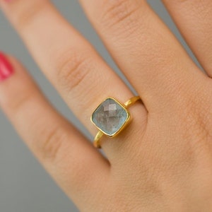 Aquamarine ring Gold March Birthstone Ring Solitaire Stone Ring Stacking Ring Gold Vermeil Ring Tear Drop Ring image 4