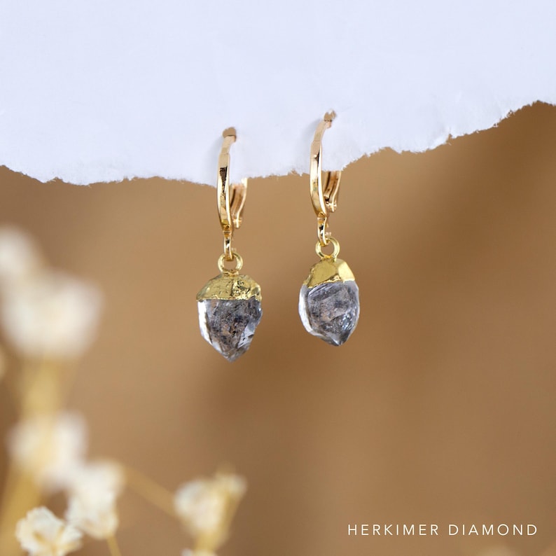 Raw Crystal Huggies Hoops Gold, Crystal Hoop Earrings, Birthstone Huggies, Charm Earrings, Tiny Dainty Small Hoops, Minimalist earrings image 14