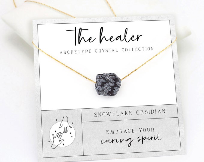 Gift for a Nurse,  Snowflake Black Obsidian Crystal Necklace, 7 Chakra Cleansing Necklace, Strength Gift, Overcoming Necklace