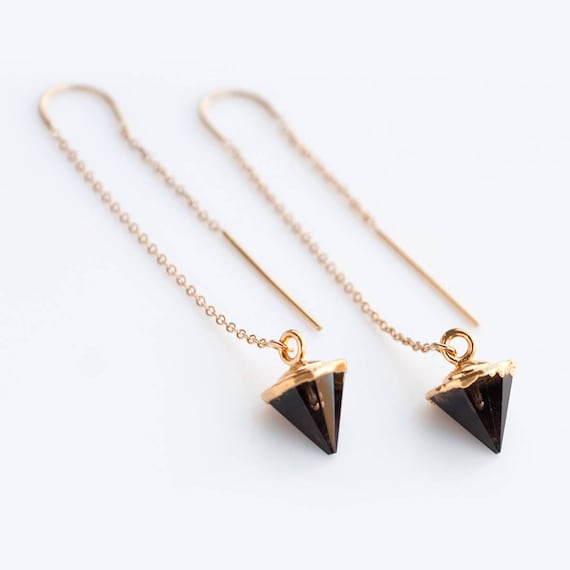 Smokey Quartz Earrings, 14k Gold Filled Threader, Gemstone Spike Earrings, Ear Thread Earrings, Threader Earrings, Bridesmaid Gift, TH-C