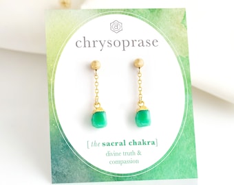 Dainty Chrysoprase Stud Drop Earrings, Mint Green Gemstone Stacking Everyday Earrings, Gold Summer Jewelry Trends, Raw Crystal for Luck Gift
