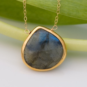 Labradorite Necklace - Gemstone Necklace - Gold Necklace - Layered Necklace - Stone Pendant - Gold Framed Stone - Boho Jewelry -
