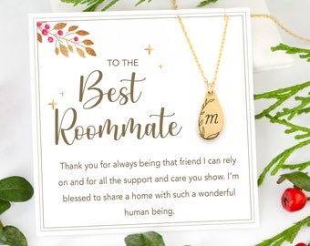 To The Best Roommate Gift, Personalized Christmas Gift Necklace, Gift under 20, Gold Dainty Minimalist Custom Engraved Initial Necklace