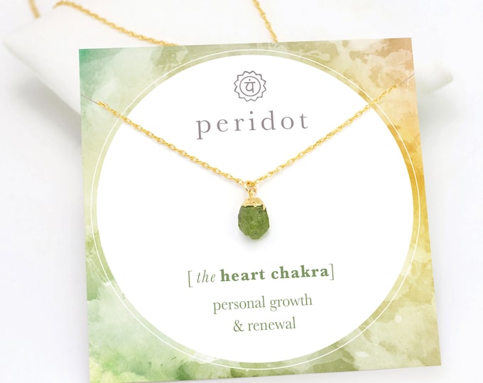 Crystal Raw Peridot Necklace, Crystal for Growth, Birthday Gift for Her, August Birthstone Necklace, Heart Chakra Love Necklace