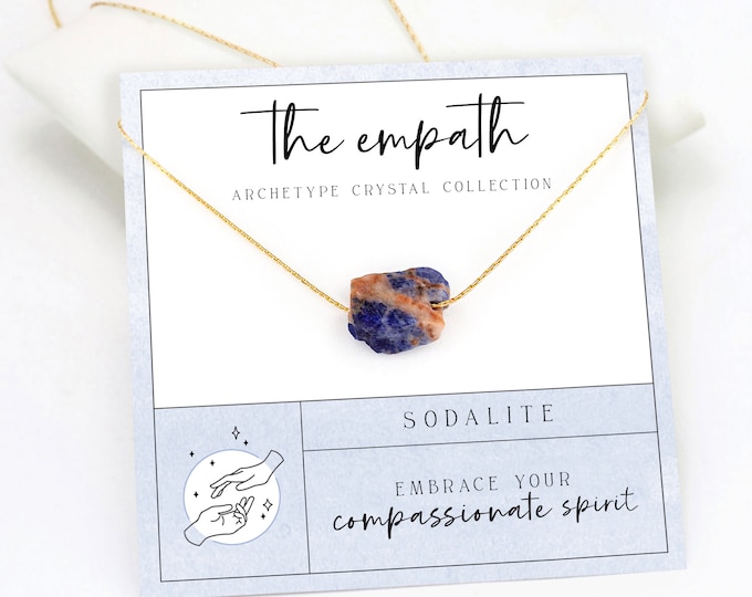 Empath Necklace, Raw Sodalite Crystal Necklace, Protection Crystal, Sunset Sodalite Blue Gemstone Choker, Stress Relief Gift for Sister