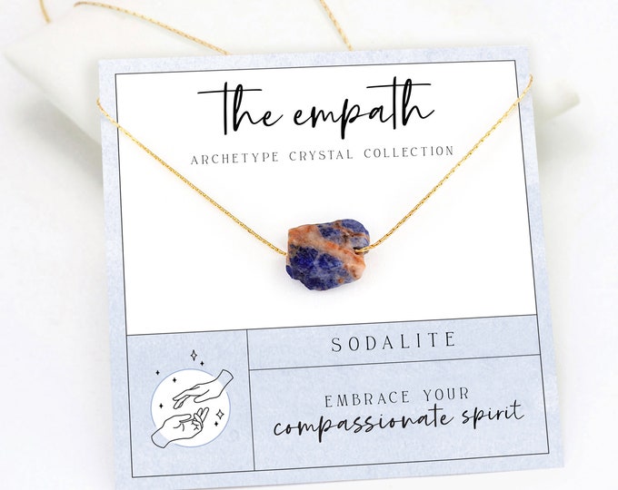 Empath Necklace, Raw Sodalite Crystal Necklace, Protection Crystal, Sunset Sodalite Blue Gemstone Choker, Stress Relief Gift for Sister