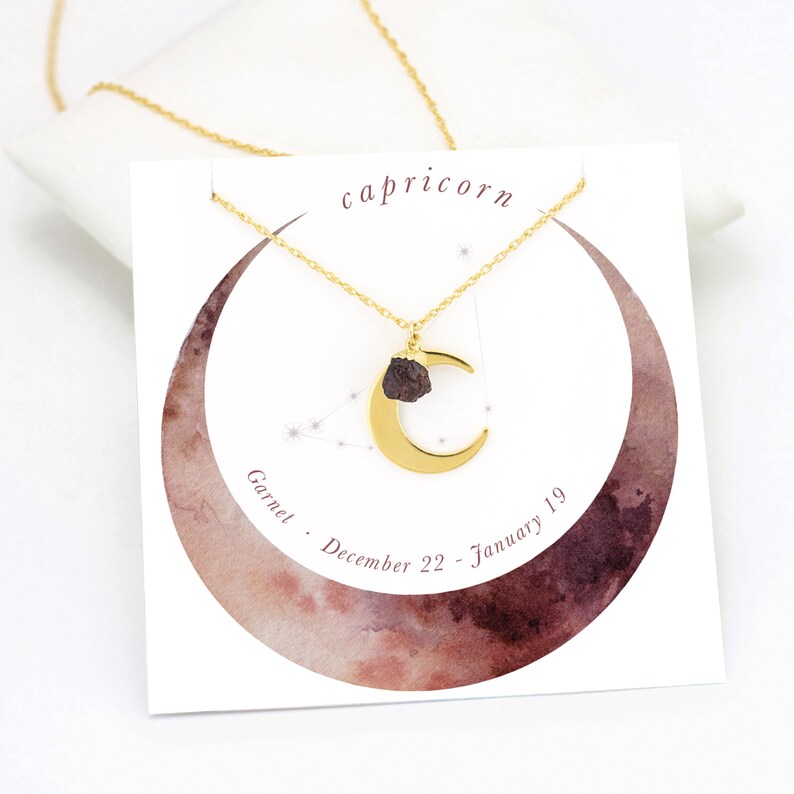 Taurus Horoscope Necklace, Celestial Necklace, Stone Necklace, Zodiac Jewelry, Crescent Moon, Raw Emerald Stone, Dainty Moon, NK-N image 6