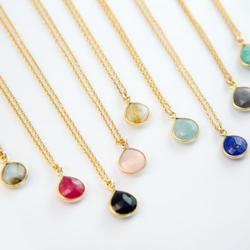 Dainty Gemstone Drop Necklace 14k Gold Filled Layering - Etsy