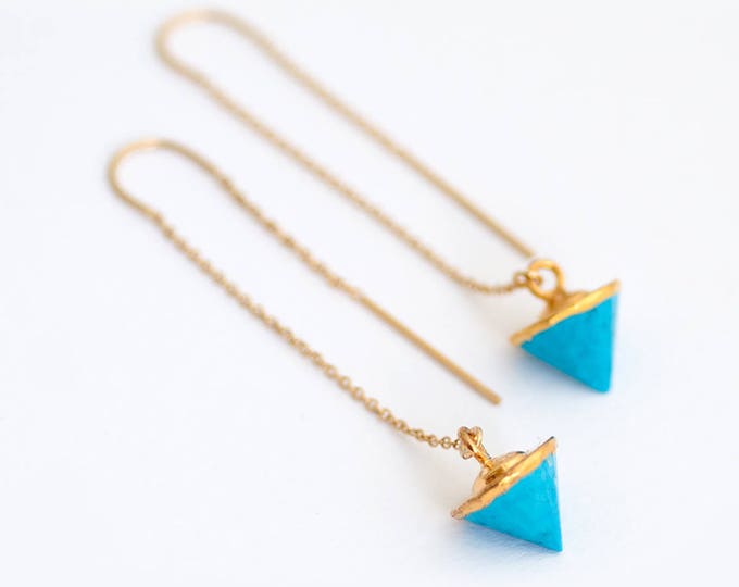 Turquoise Threader Earrings, Gemstone Spike Earrings, Ear Threaders, Minimalist Jewelry, Boho Earrings, Long Gold Dangle Earring, TH-C