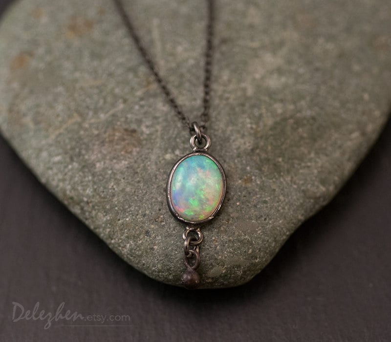 Dainty Opal Necklace Solid 14k Gold, Black Opal Pendant Gold, Australian Opal  Pendant Small, Unique Opal Necklace, Birthstone Gift for Her - Etsy UK