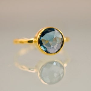 London Blue Topaz Stacking Ring Bezel Ring Topaz Quartz Gemstone Ring Gold Ring December Birthstone image 4