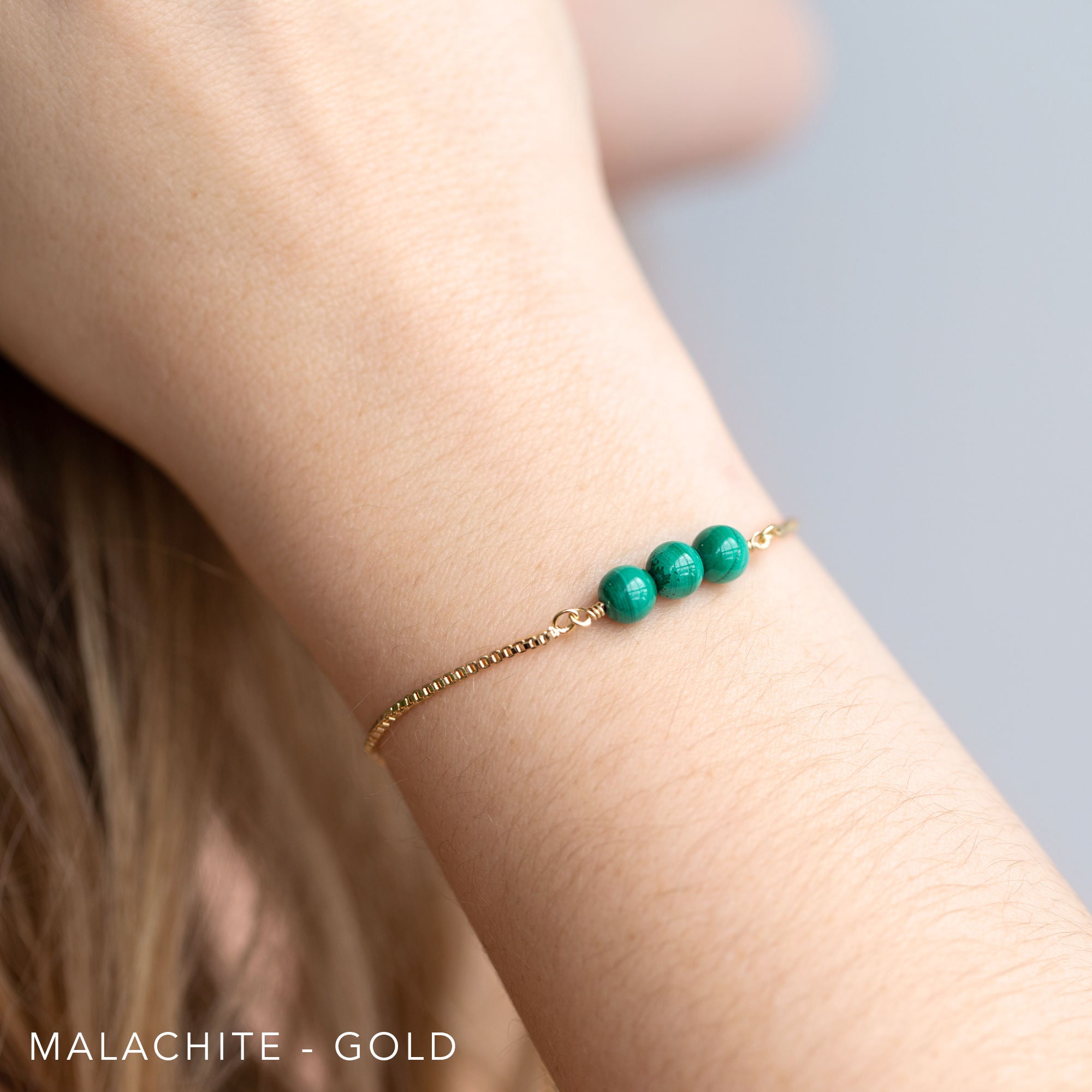 Gold Beaded Gemstone Bracelet, Minimalist