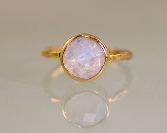 Rainbow Moonstone Ring Gold, June Birthstone Ring, Solitaire Ring, Gemstone Ring, Stacking Ring, Round Ring, Gift For Her, Boho Ring