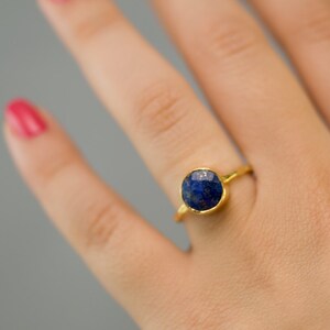 Navy Blue Lapis Ring Gold, September Birthstone Ring, Lapis Lazuli Gemstone Ring, Stacking Ring, Gold Vermeil Ring, Cocktail Ring image 2