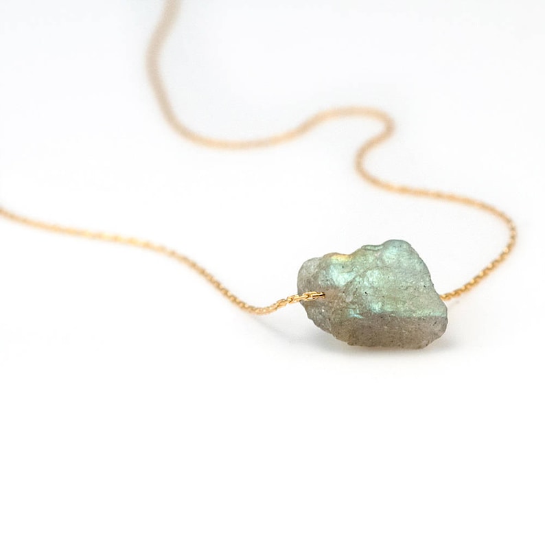 Dainty Raw Labradorite Necklace, Tiny Gemstone Nugget, Layering Necklace, Boho Jewelry, Choker Necklace, Rough Crystals, Gift for Teen Girl image 1