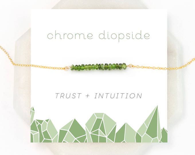 Green Gemstone Necklace, Chrome Diopside, Beaded Bar, Wearable Boho Necklace, Gift for Her, Minimal Jewelry, Meditation Necklace, NK-DB