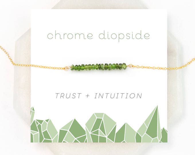 Green Gemstone Necklace, Chrome Diopside Beaded Bar, Christmas Gift for Her, Minimalist Dainty Jewelry, Trust & Intuition Crystal, Layering
