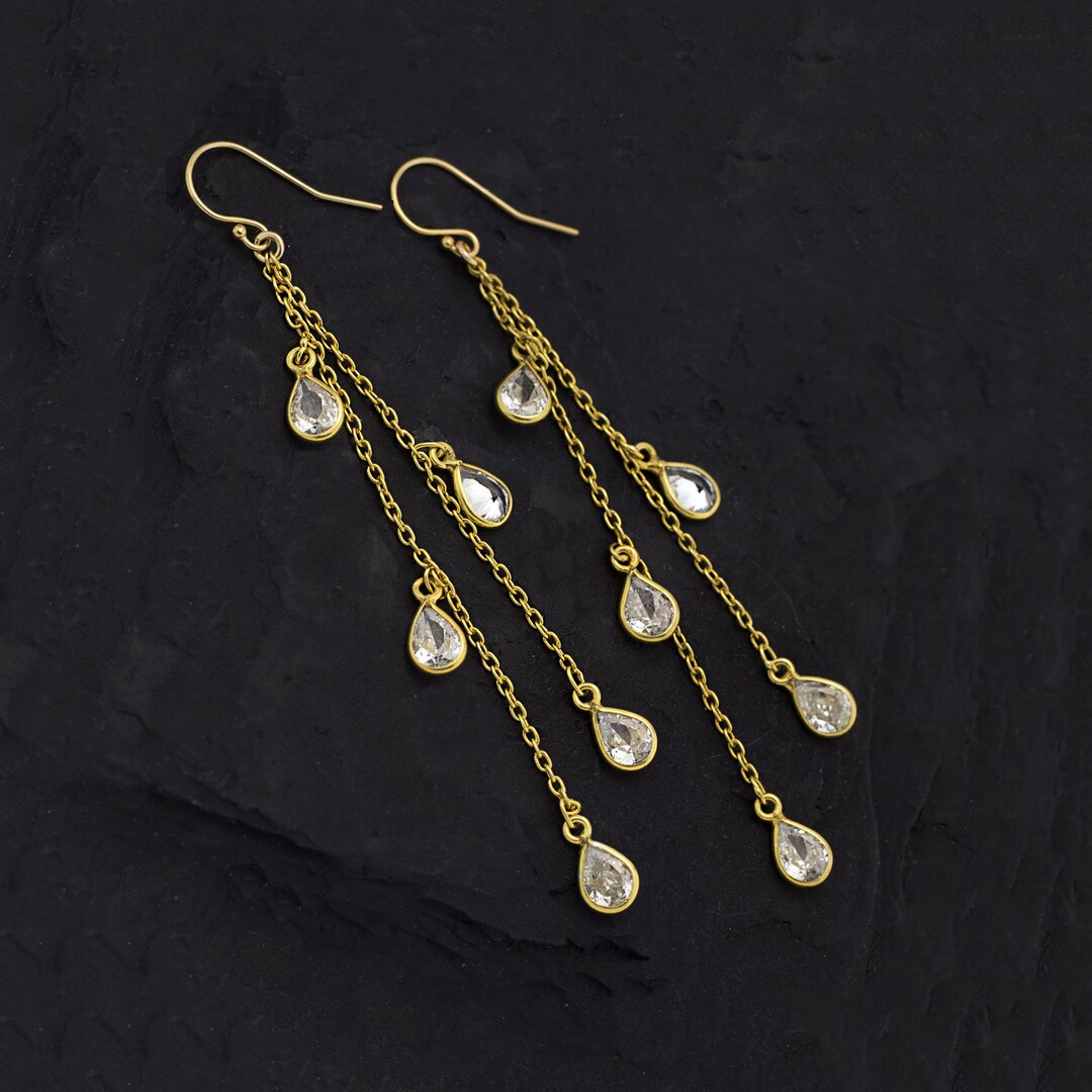 Gold Crystal Chandelier Earrings, CZ Raindrop Earrings, Simple ...