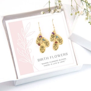 Family Birth Flower Earrings, Personalized Birthday Gift, Birthstone Generations Jewelry for Grandma Birth Month Floral Dangle image 4