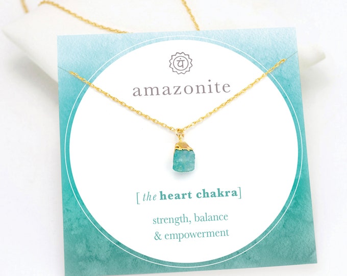 Amazonite  Crystal Necklace, Raw Cut Gemstone of Hope Gift, Heart Chakra Crystal Boho Necklace, Gold Filled / Sterling Silver Chain