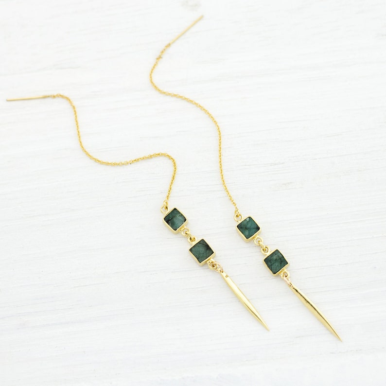 Modern Chrysoprase Spike Earrings Square Threader Earrings Etsy