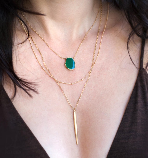 Buy Layered Necklace Set Set of 3 Gemstone Slice Summer