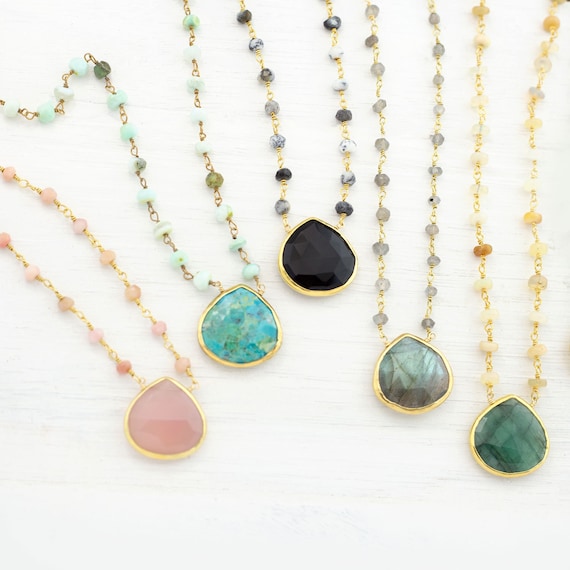 Statement Healing Gemstone Gold Crystal Bar Bohemian Choker Necklace for Women