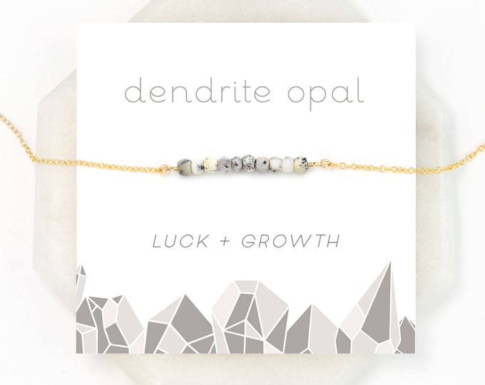 Dendrite Opal Necklace, Minimalist Layering Choker, Luck & Growth Crystal Gift, Black and White Marble Chakra Necklace, Graduation Gift