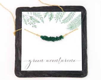 Raw Crystal Necklace, Green Aventurine Gemstone Bar Necklace, Christmas Gift for Mom Aunt Daughter, Beaded Green Gemstone Choker Gold Silver