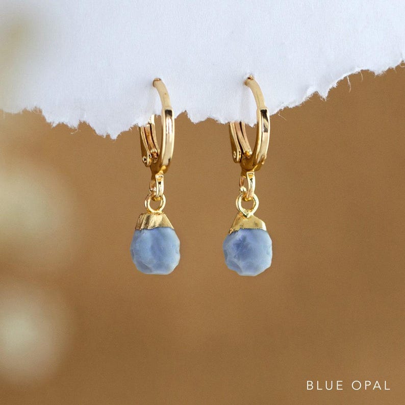 Raw Crystal Huggies Hoops Gold, Crystal Hoop Earrings, Birthstone Huggies, Charm Earrings, Tiny Dainty Small Hoops, Minimalist earrings image 18