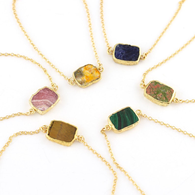 Raw Slab Crystal Necklaces, Gemstone Choker Slice Connector Pendant, Natural Genuine Energy Stone Jewelry image 1