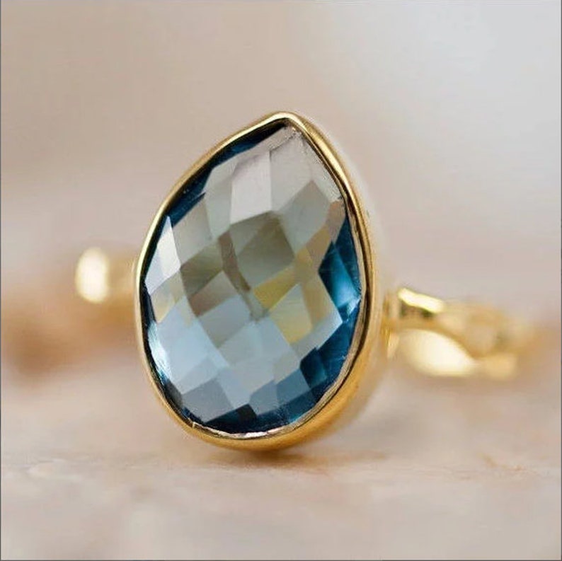 London Blue Topaz Stacking Ring Bezel Ring Topaz Quartz Gemstone Ring Gold Ring December Birthstone image 7