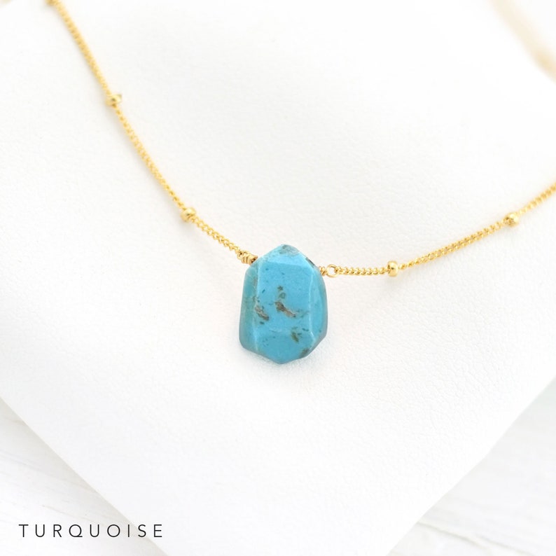 Dainty Stone Pendant Necklace, Simple Genuine Gemstone Necklace, Satellite Chain Choker, Real Birthstone Charm Jewelry, Birthday Gift Women Turquoise