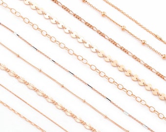 Simple Rose Gold Chain Bracelet, Minimalist Rose Gold Necklace, Delicate Chain Stacking Bracelet, Layering Piece, Everyday Rose Choker, GCC