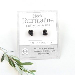 Rough Black Tourmaline Protection Earrings, Sterling Silver Natural Gemstone Studs, Minimalist Everyday Jewelry, Spiritual Yoga Reiki Gift
