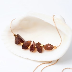 Raw Orange Garnet Necklace, January Birthstone Necklace, Spessartine Garnet Necklace, 14k Gold Filled Chain, Birthday Gift for Her, Edgy