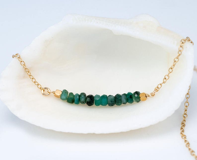 Raw Emerald Bar Necklace, 14k Gold Filled Gemstone Bar Necklace, May Birthstone Necklace, Layering Necklace, Choker Necklace, NK-DB 