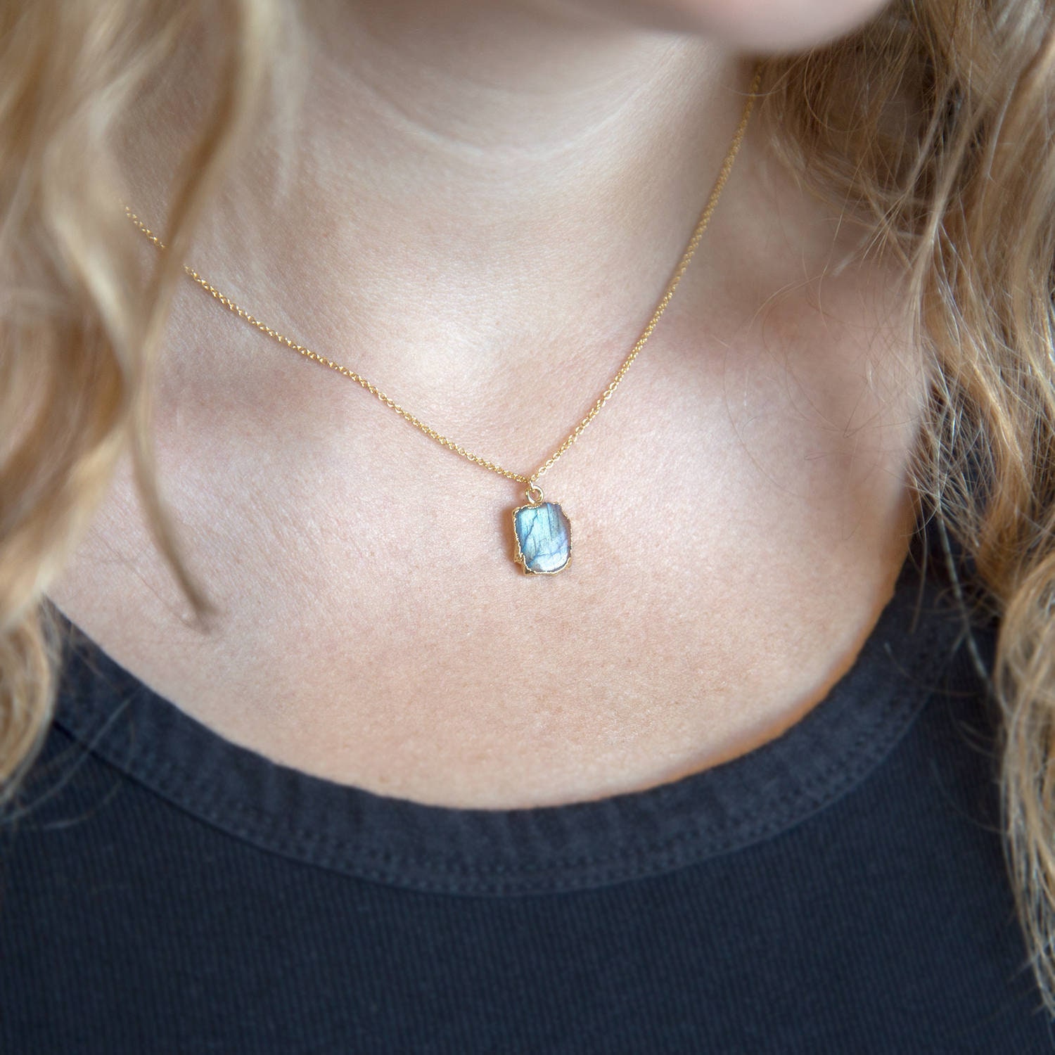 Labradorite gold necklace ~ Labradorite pendant ~ Dainty labradorite necklace ~ Simple drop necklace ~ Blue labradorite ~ Christmas gift ~
